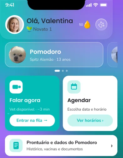Tela do app Yolki com o botão Falar agora